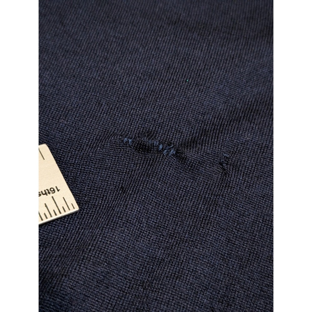 Brunello Cucinelli Men Navy Blue Cashmere Silk V-Neck Sweater IT 54 L Italy FLAW - Picture 4 of 9